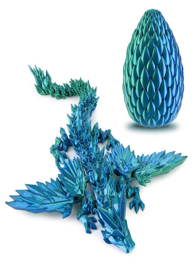Dxldfks 3D Printed Dragon with Egg, Articulated Crystal 9" Winged Dragons and 5.5" Eggs for Easter Basket Stuffers Home Office Decoration Gift, Bluegreen - Image 1
